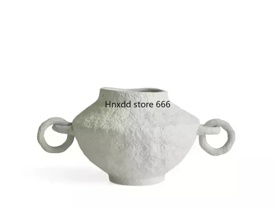 Wabi Stillwind retro binaural ceramic vase ornament premium milk white home dining table art flower ware