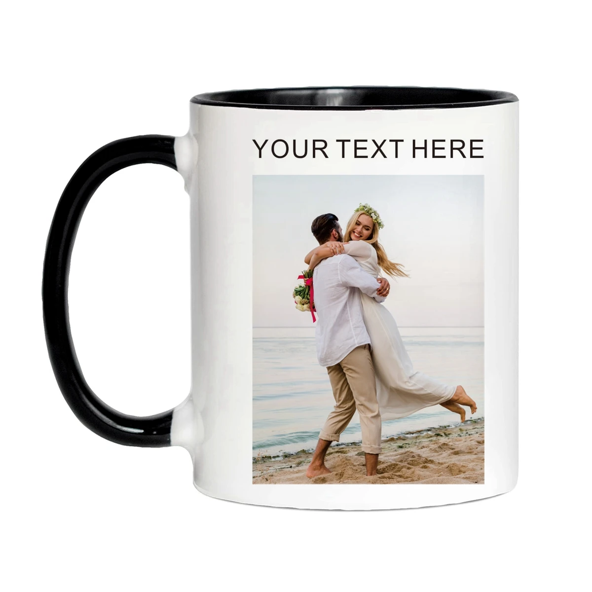 Customized mug with photo logo and graduation ceremony gift, 11 oz 330ml black ceramic coffee cup with spoon and coaster