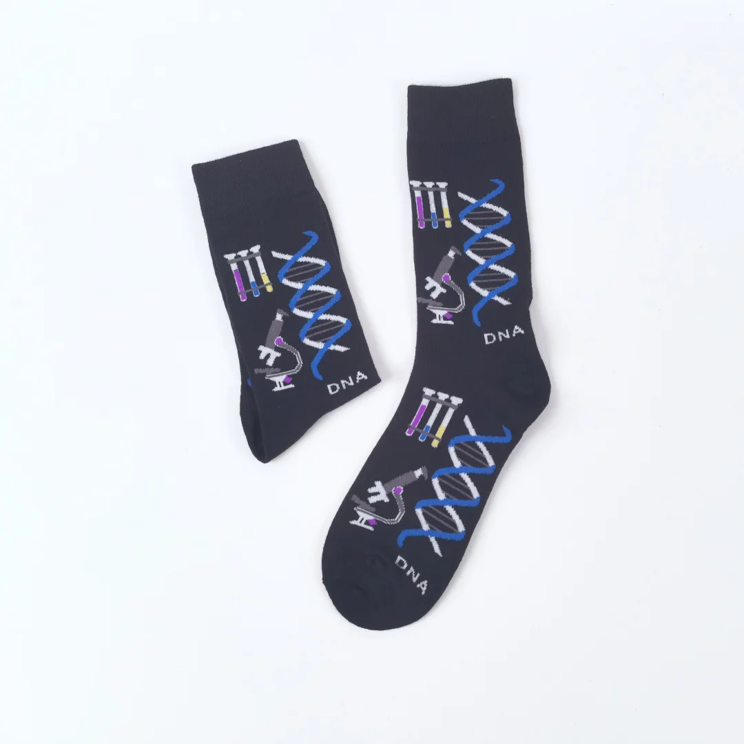 1 Pair Of DNA Science Research Scientist Microscope Mid-Tube Unisex Socks