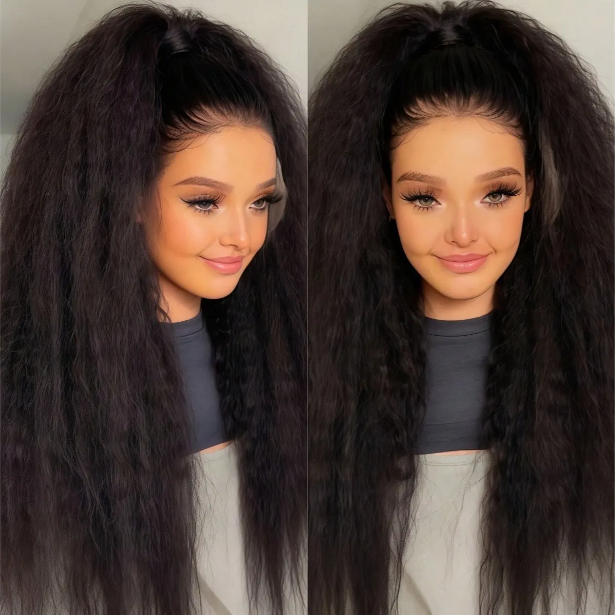 

Black Kinky Straight Lace Front Wigs Human Hair 13x4 Hd YAKI Straight Lace Front Wigs for Women 200% Density Glueless Wig