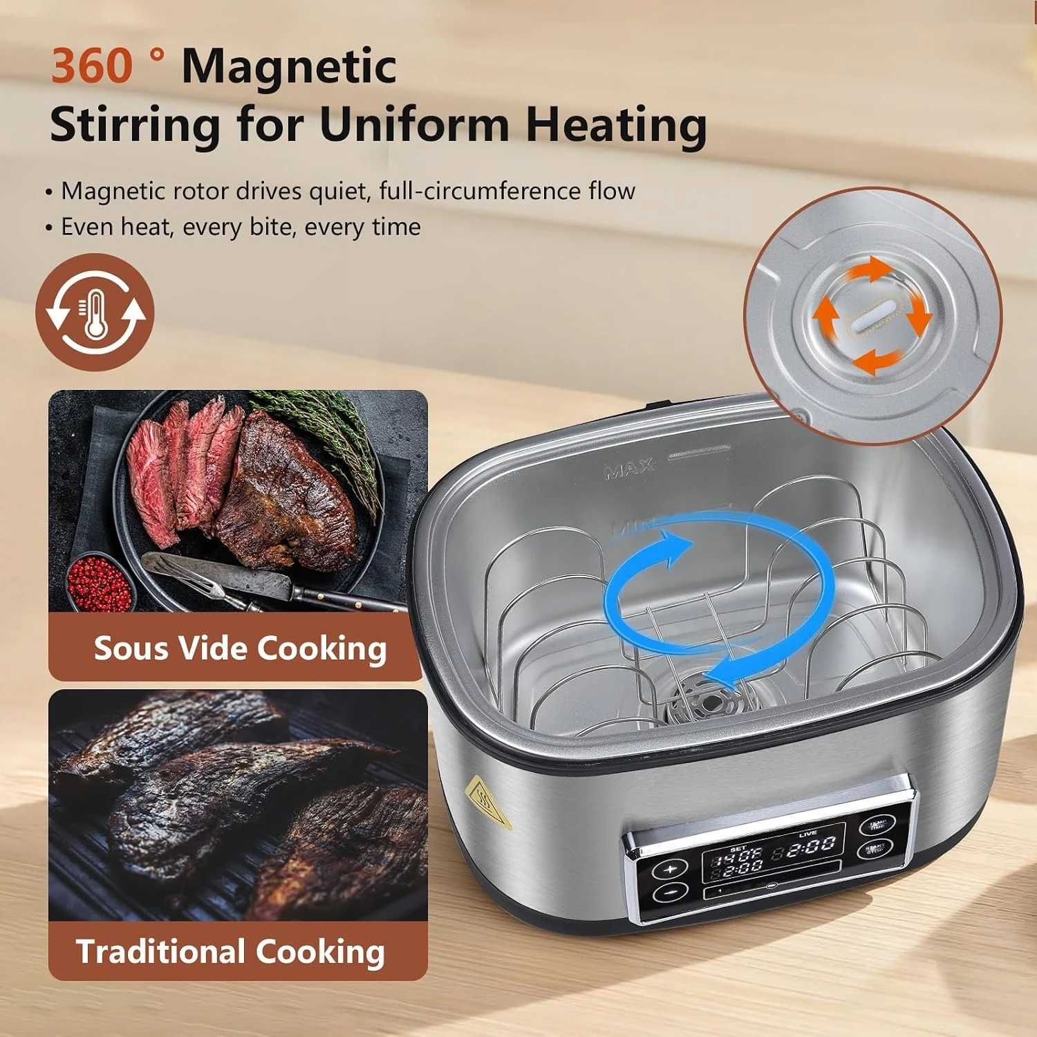 1000W 8 Quart All-in-One Sous Vide Cooker, Precise Temp Control, 3D Water Circulation, Easy to Set Up, for Steak, Chicken and More Cooking Prep
