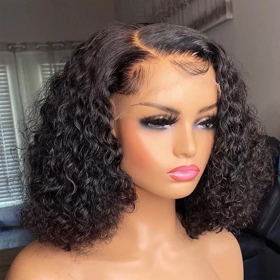 

230% Density Short Curly Bob Deep Water Wave 13x4 Lace Front Wigs Brazilian Remy 100% Human Hair 4x4 Lace Frontal Closure Wig