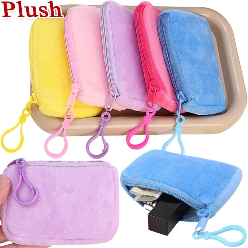 Short Plush Coin Purse Cartoon Small Space Occupation Wallet Zipper Closure Moneybag Portable Soft Wallets Cash Card Storage Bag