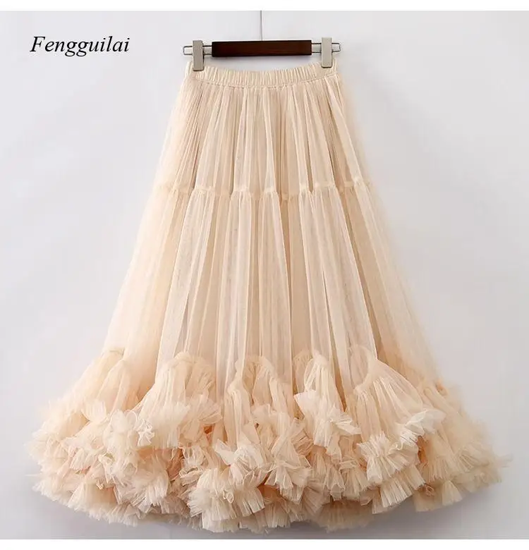 Swing Fashion Net-Silk Half-Length Dress with Sweet Ear-Of-Ear Lace A-Line Full-Skirted Puff-Sleeved Dress