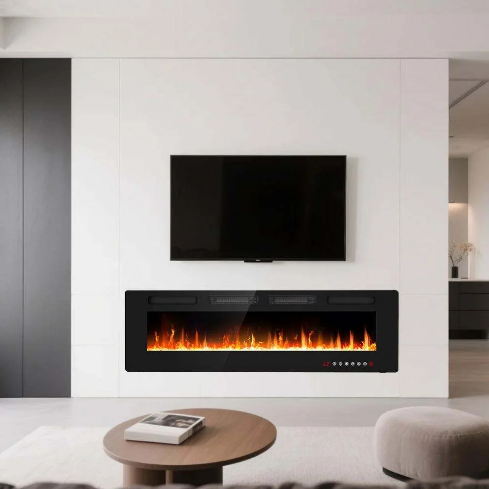 Heated Electric Fireplace 88 Inches Ultra-thin LED Light-emitting Diode Charcoal Stove Wall-mounted Realistic Household Hotel