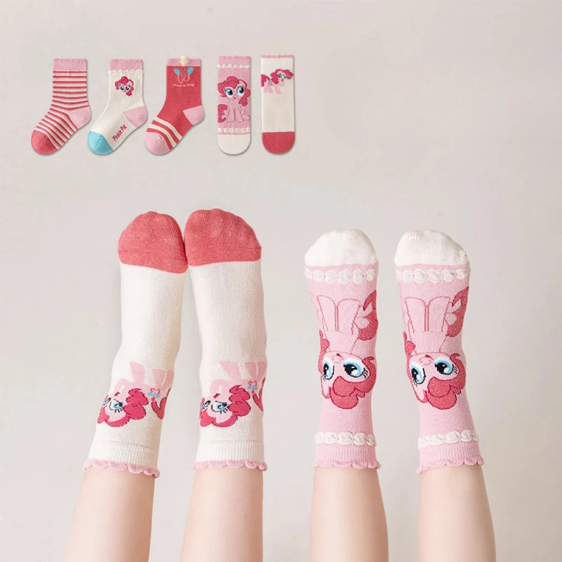 Kawaii My Little Pony Socks Pinkie Pie Anime Cartoon Cotton Breathable Warm Children's Princess Lace Mid-Tube Socks Girls Gifts