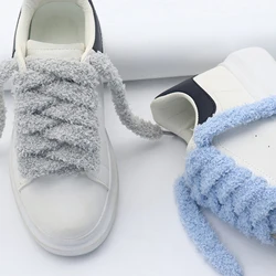 1.5cm Wide Flat Plush Towel Shoelaces 10 Colors Delicate Suede Casual Sneaker Laces for Women Charm Shoes Laces