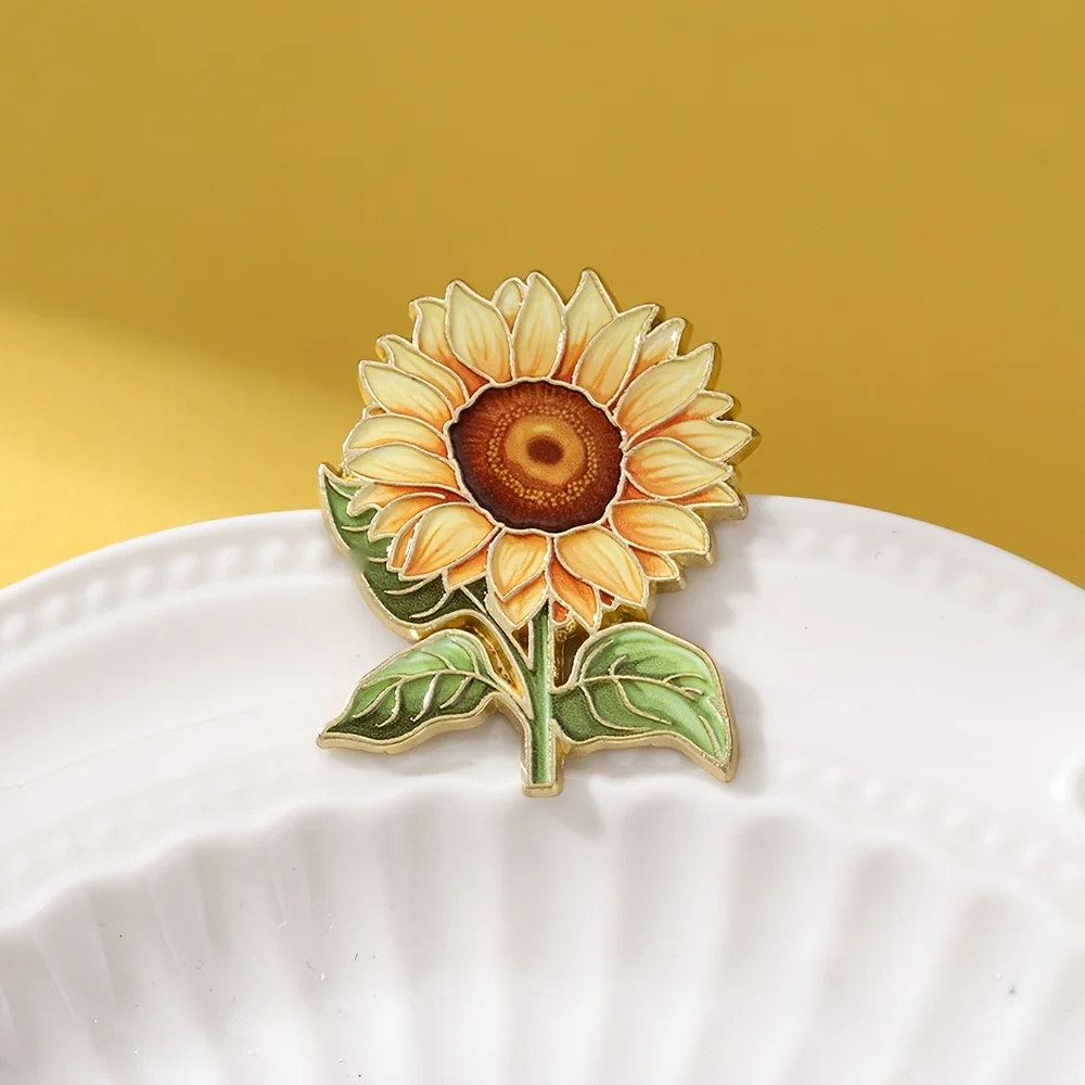 Niedliche Sonnenblumen-Emaille-Anstecknadel, vergoldete Pflanzenbrosche, modische Reversnadel für Rucksack, Kleidung, Schmuck, Geschenk