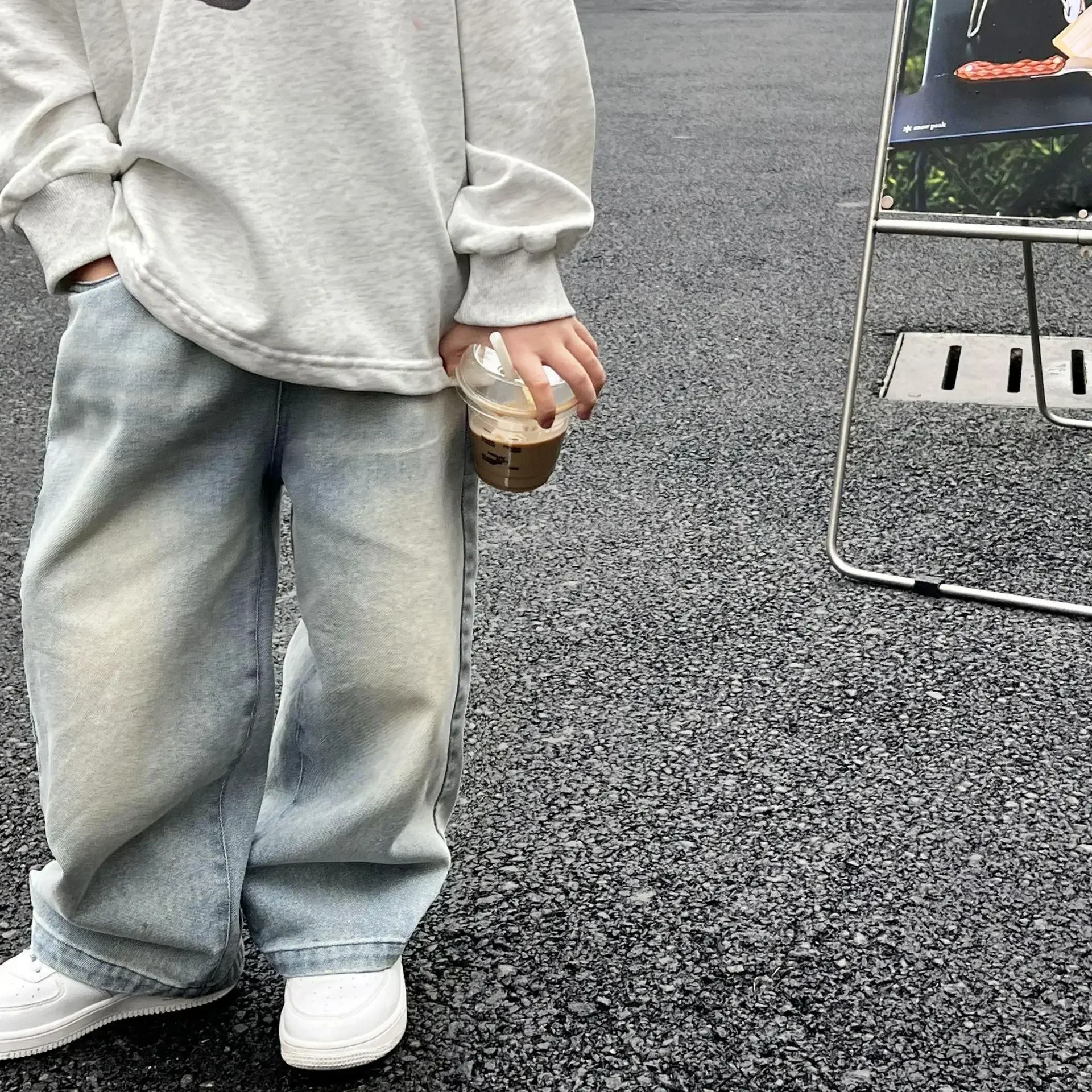 Children\'s pants 2023 Autumn New Boys\' Fashion Vintage Jeans Baby Korean straight leg pants trend jeans