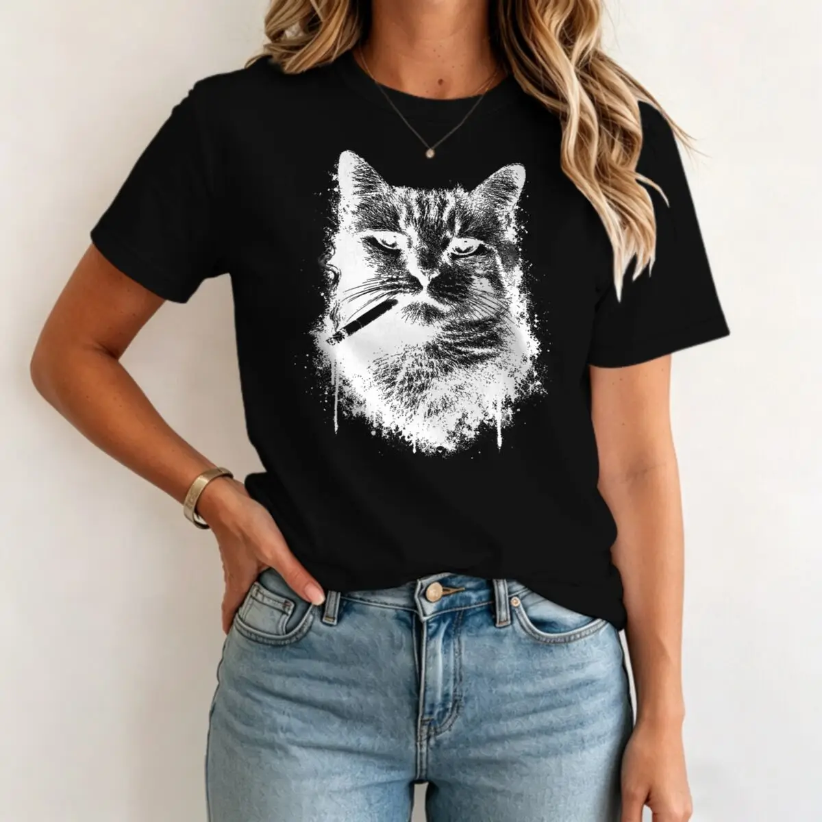 Wild Smoking Cat Print T Shirt Men Women Rock Style Animal Meme Kitten Streetwear Casual Short Sleeve Male Funny T-shirts