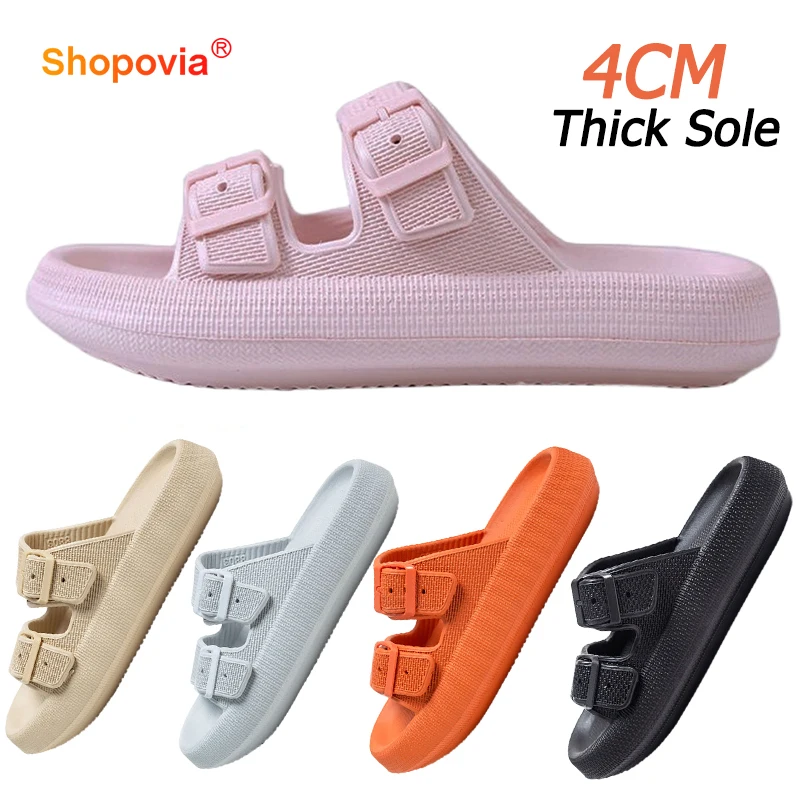 4CM Thick Platform Cloud Slippers Non Slip Sliders Fashion Buckle Soft Sole EVA Slides Sandals 2024 Men Women\'s Home Slippers