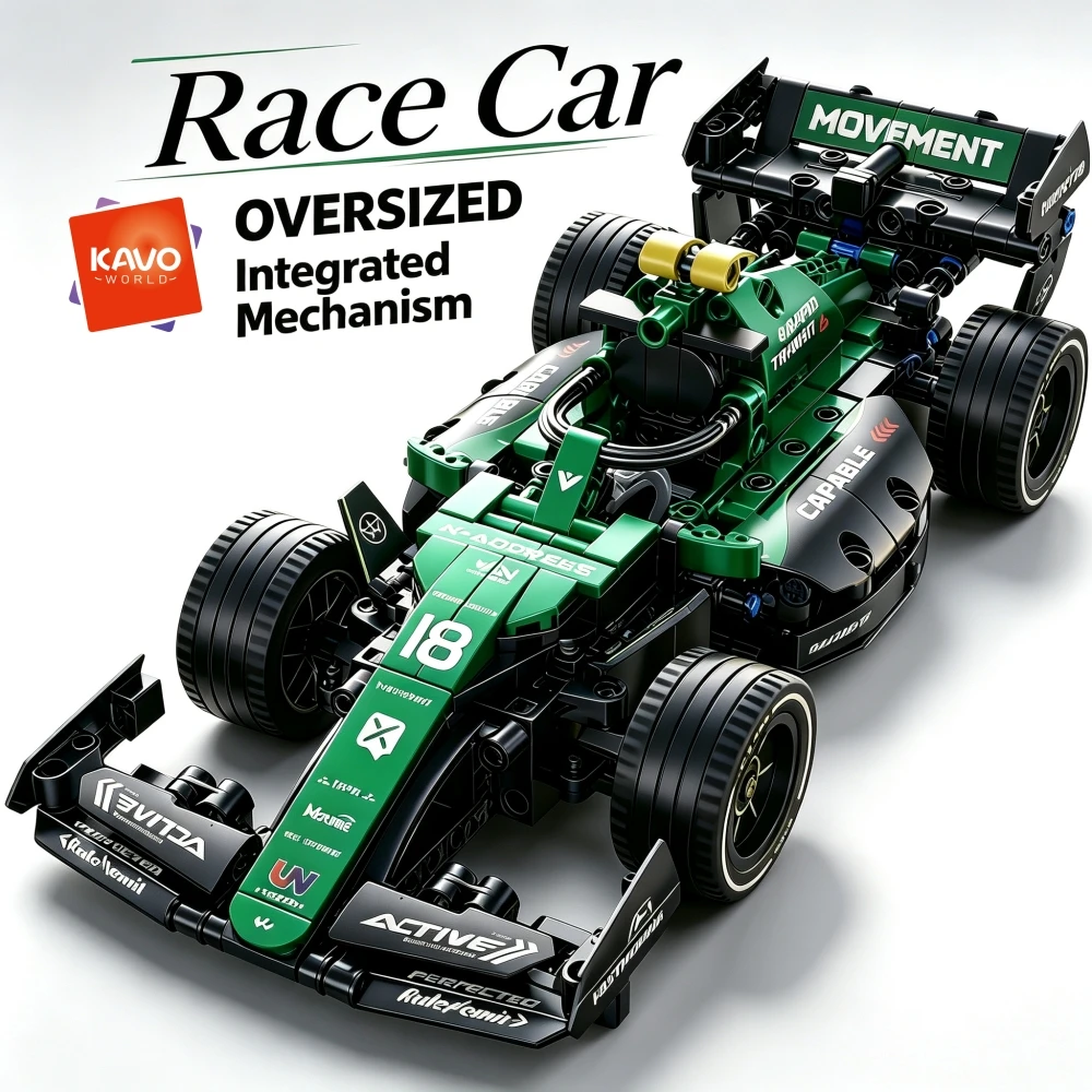 KAVOWORLD 1:18 Scale Green City High-Speed Racing MOC Sports Race Car Building Blocks Toy 418pcs Technical Classic Formula Style Racing Car DIY Assembly Supercar Vehicle Bricks Model Kit Desktop Display Ornament Halloween Christmas New Year Boys Gifts