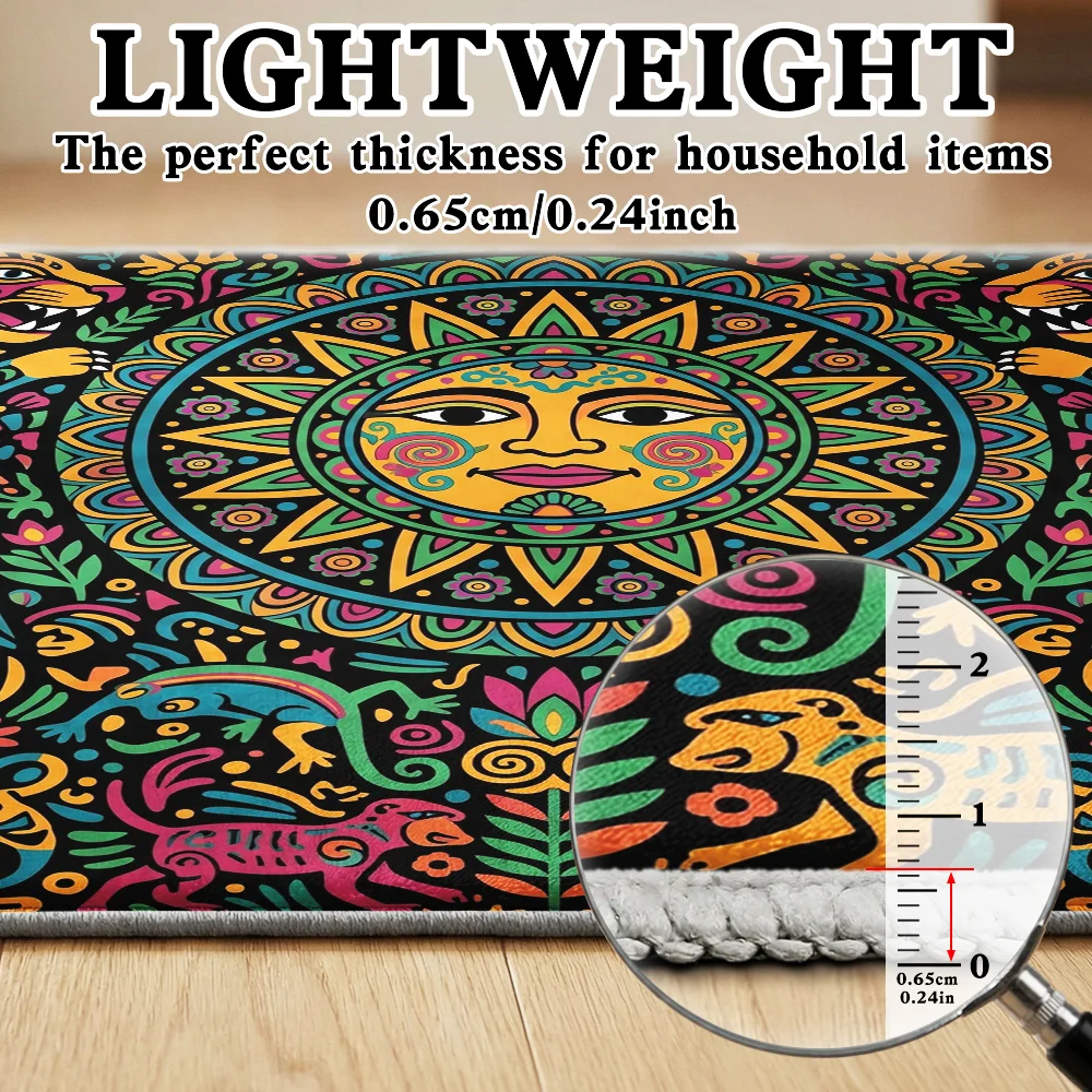 1pc Bohemian Sun & Animal Pattern Velvet Area Rug, Non-Slip Washable Rug for Indoor Living Room Bedroom Sofa, Outdoor Balcony Pa