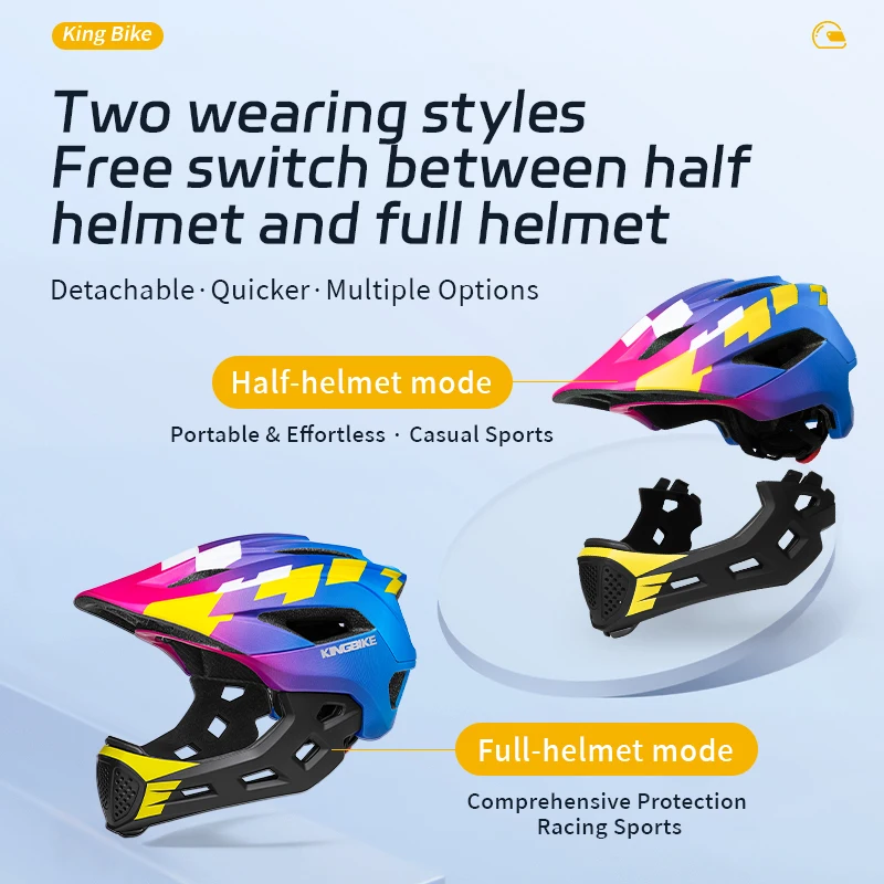 KINGBIKE Detachable Full Face Bicycle Helmet for Kids Road Mountain Cycling Safe Cap Child Downhill Scooter Balance Bike Helmets