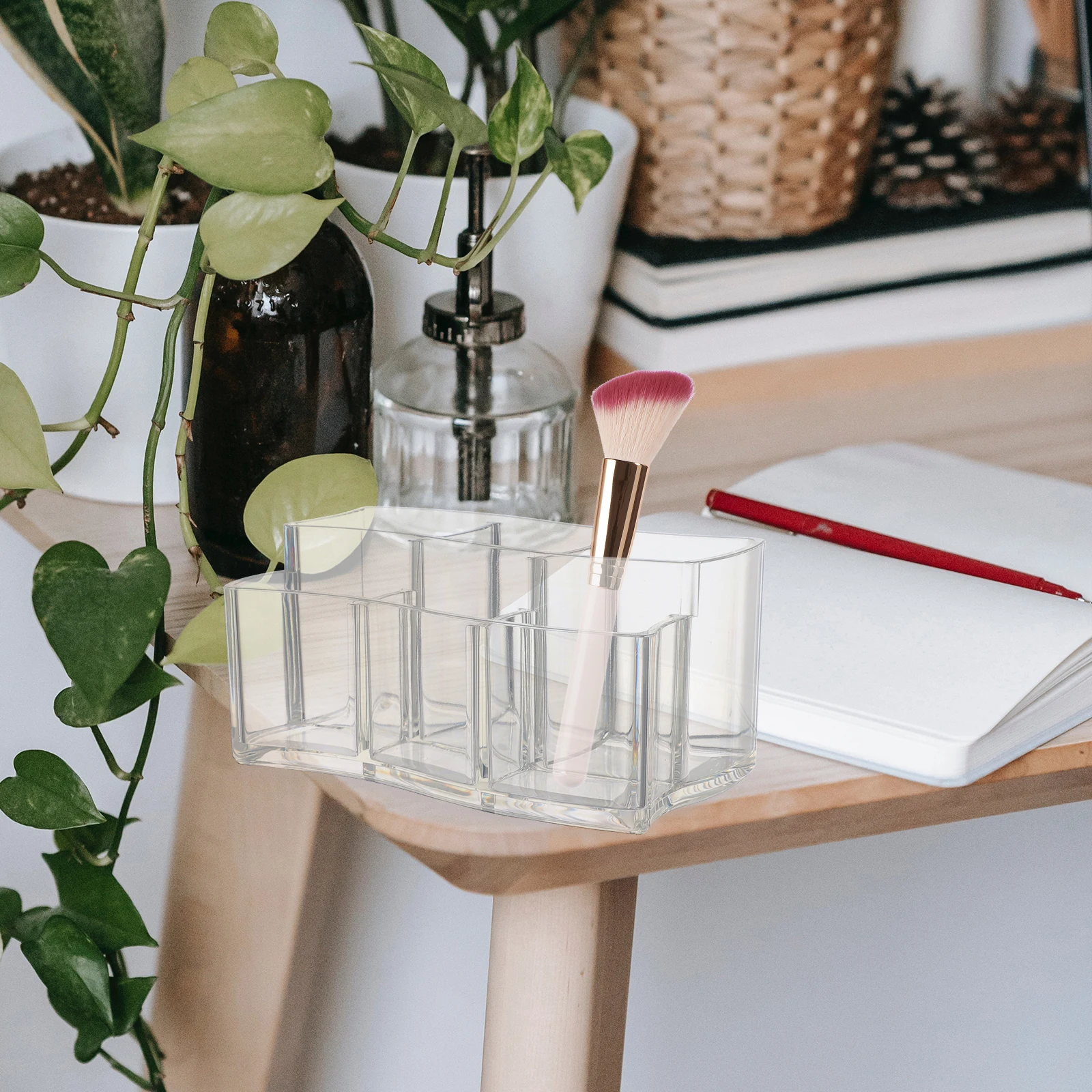 

2pcs Makeup Storage Box Transparent Plastic Brush Holders Pen Vanity Organizer Marker Pencil Container Student Stationery