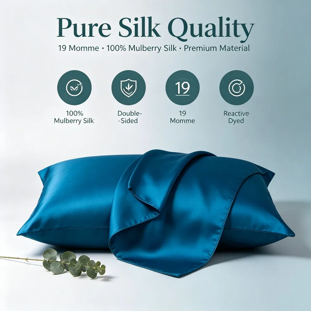 19 Momme Silk Pillowcase 1pc 100% Nature Mulberry Silk Muticolor Pillow Case for Healthy Standard Queen King Hidden Zipper