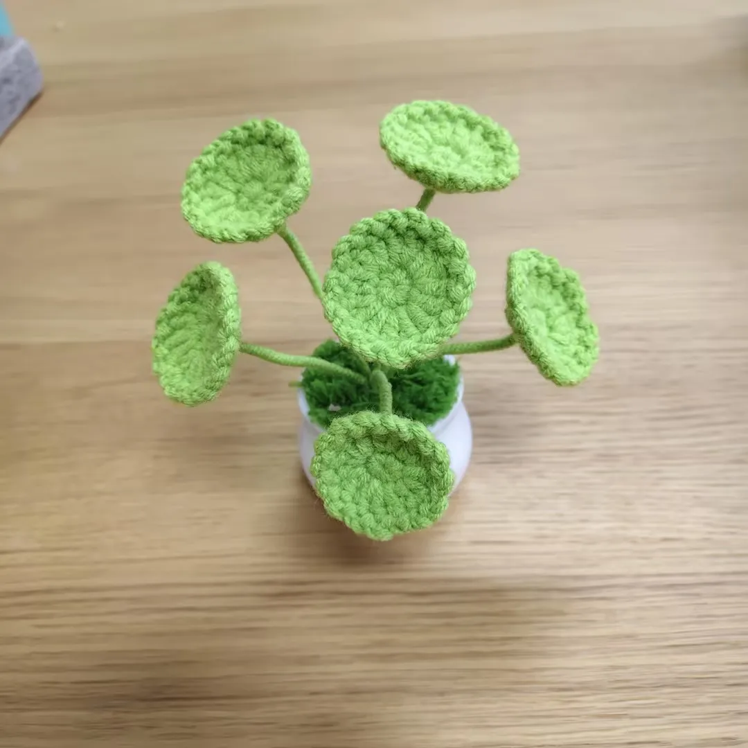 Niedlicher Gehäkelter Kleeblatt-Blumentopf Künstliche Pflanze Handgefertigt Vierblättriger Pflanzentopf Heimdekoration Geschenk – Detail 2