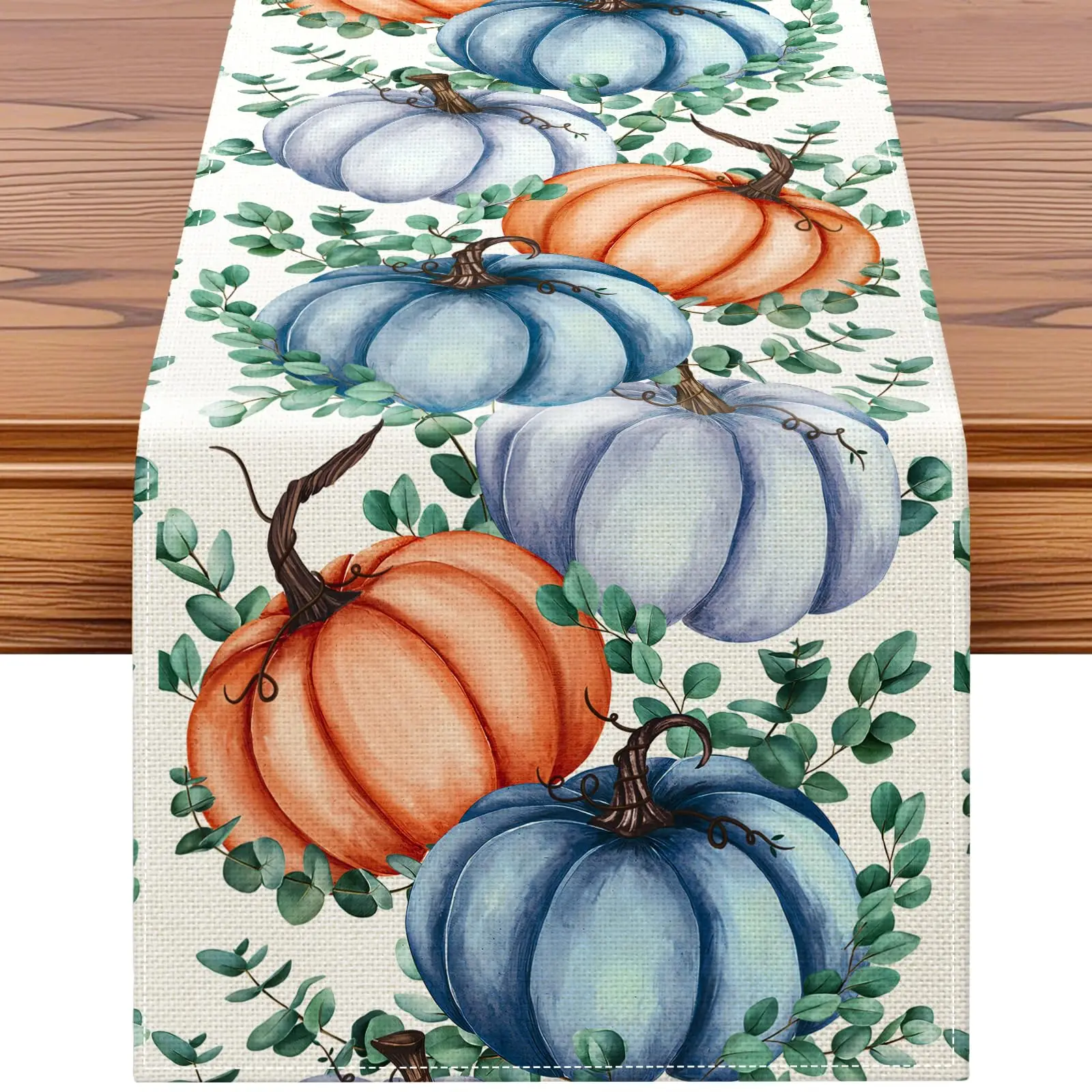 Pumpkins Eucalyptus Leaves Fall Table Runner,Thanksgiving Holiday Kitchen Dining Table Decoration for Fall Home Decor