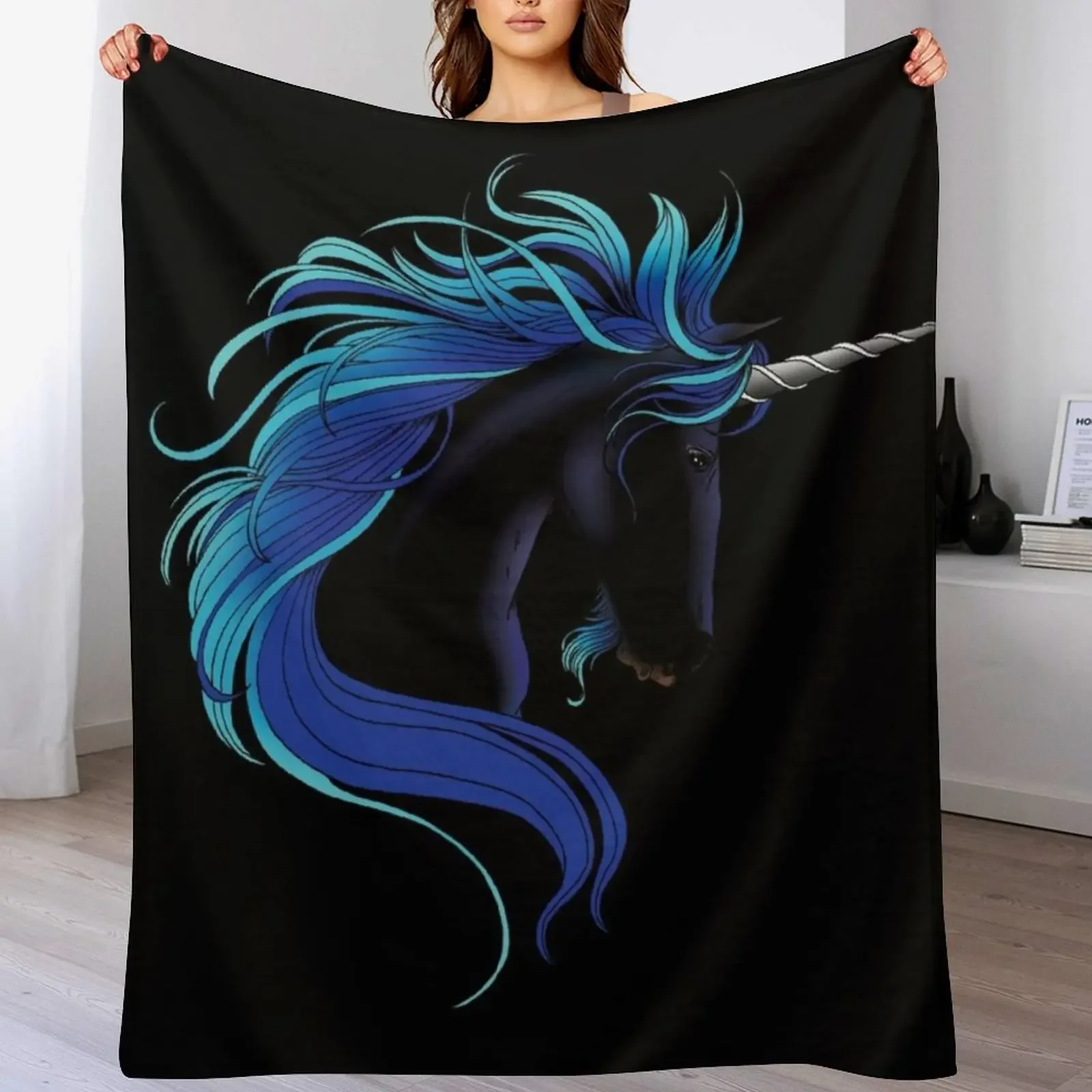 

Black Unicorn Throw Blanket Reusable Durable Soft Blanket for All Seasons