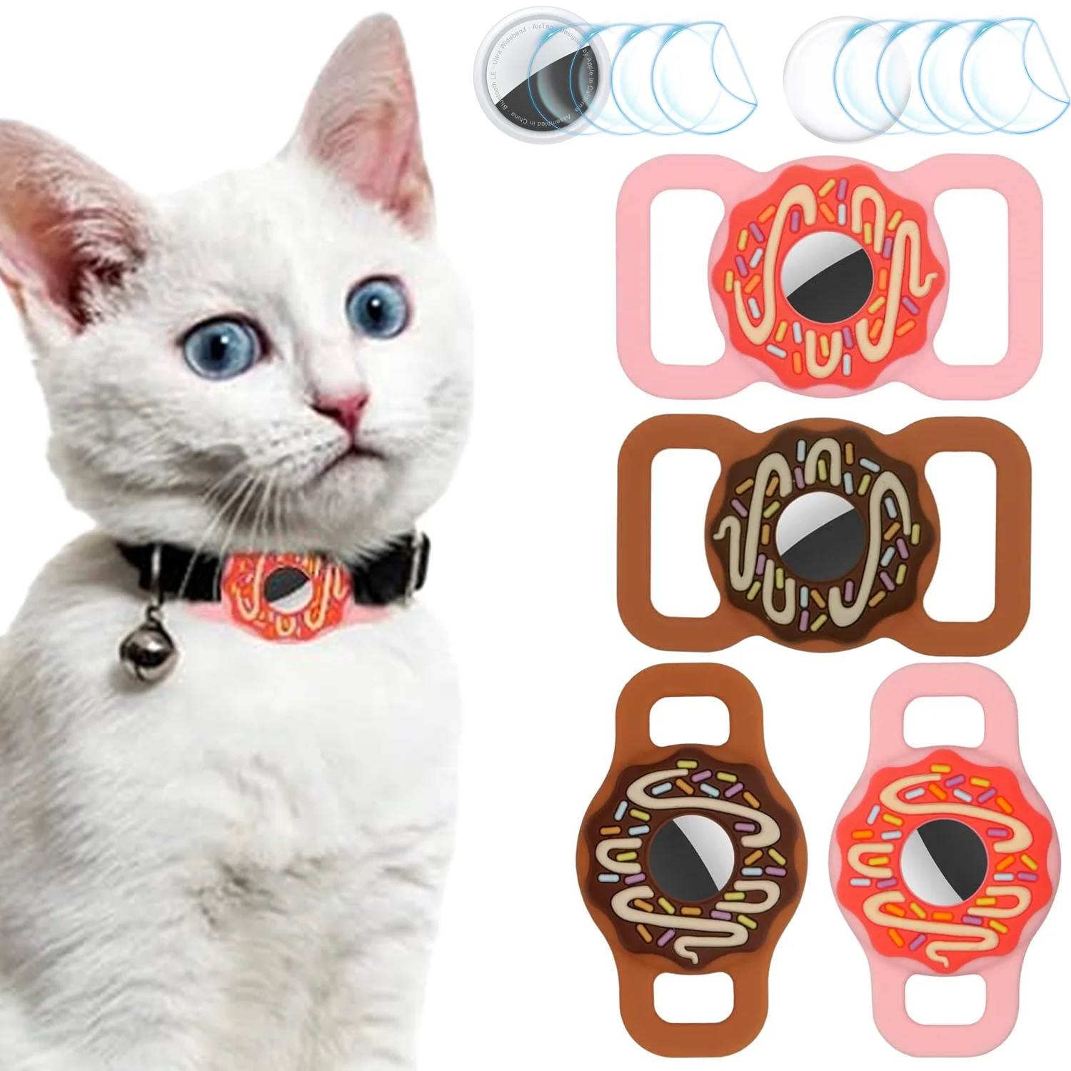 Apple AirTag Cat Collar Holder , Silicone Protective Case for Puppy Collar, Anti-Lost AirTags Dog Collar with Screen Protectors