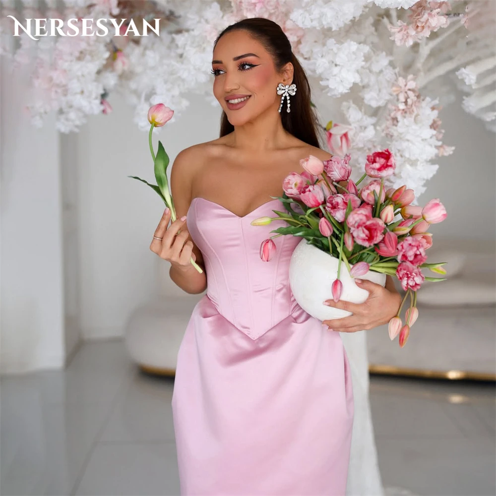 

Nersesyan Pink Satin Prom Dresses Off Shoulder Mini Birthday Party Gowns Sweetheart платье для девочки нарядное 2025 Customized