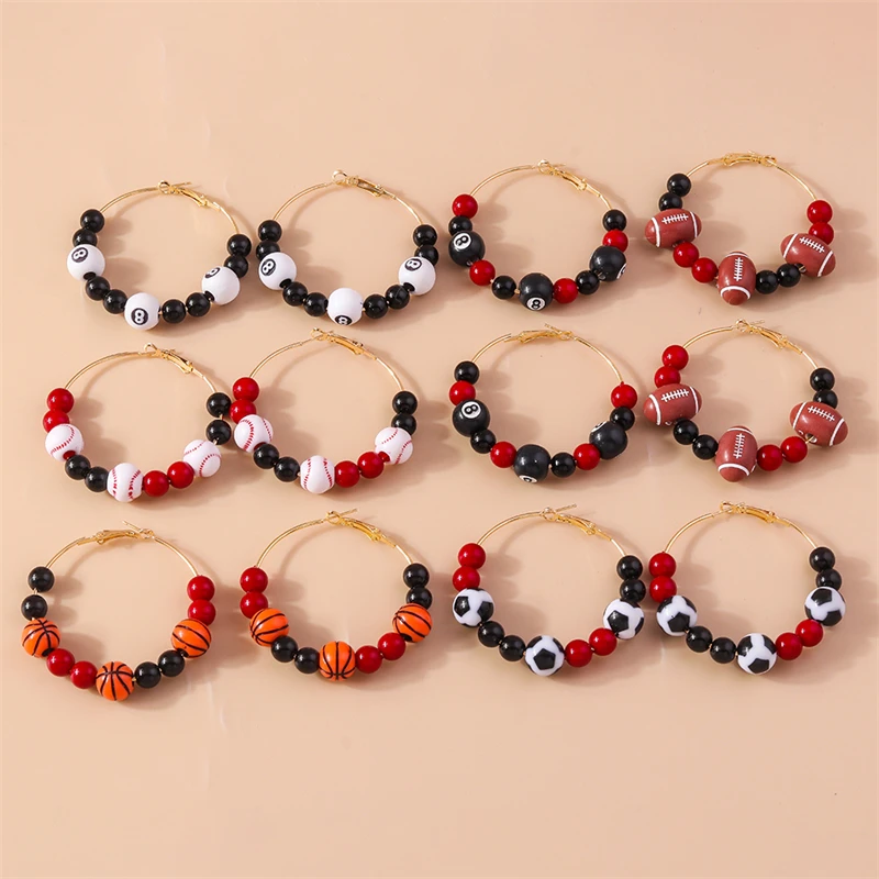 

Funny Sports Handmade Beads Circle Hoop Earrings for Women Girls Party Festival Gifts DIY Jewelry Gifts