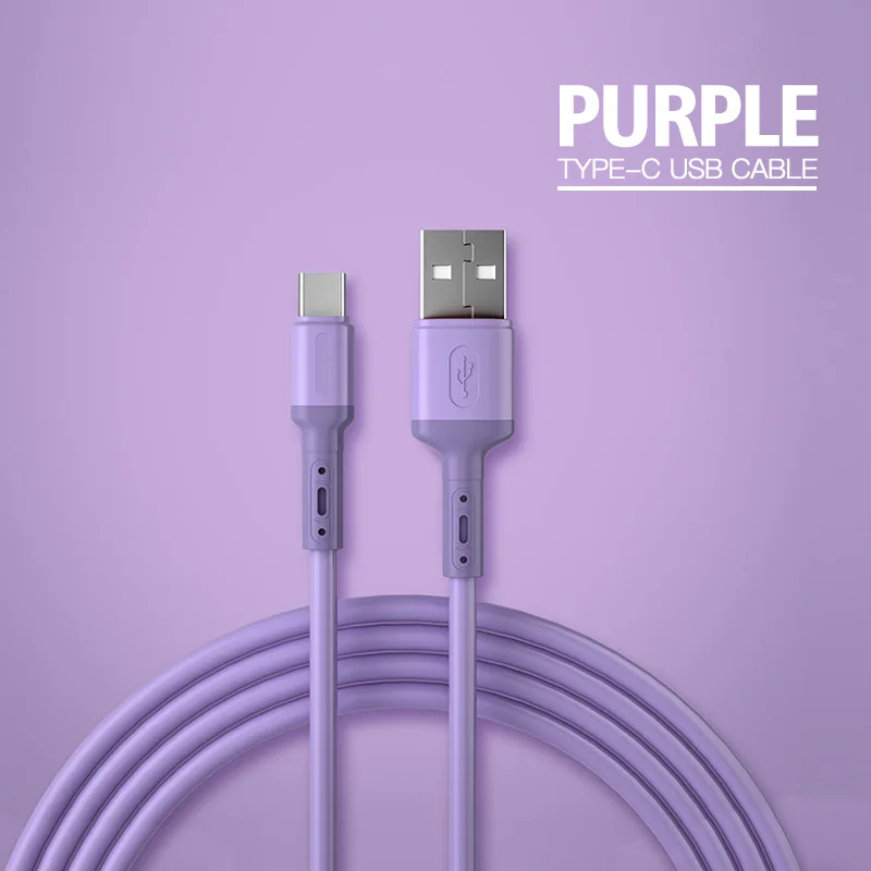 Cable USB tipo C de carga rápida, silicona suave líquida, para Huawei, Xiaomi, 1/1.5/2M, cable cargador USB-C 5