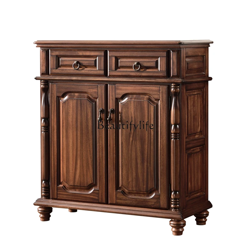 

-*Black walnut furniture two or three shoe cabinets solid wood living room American country locker