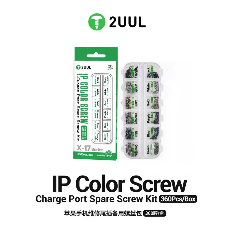 2UUL IP Color Screw Kit 360Pcs Screws Replacement Spare Parts Compatible With iPhone X XS XR 11 12 13 14 15 16 17 Port Repair