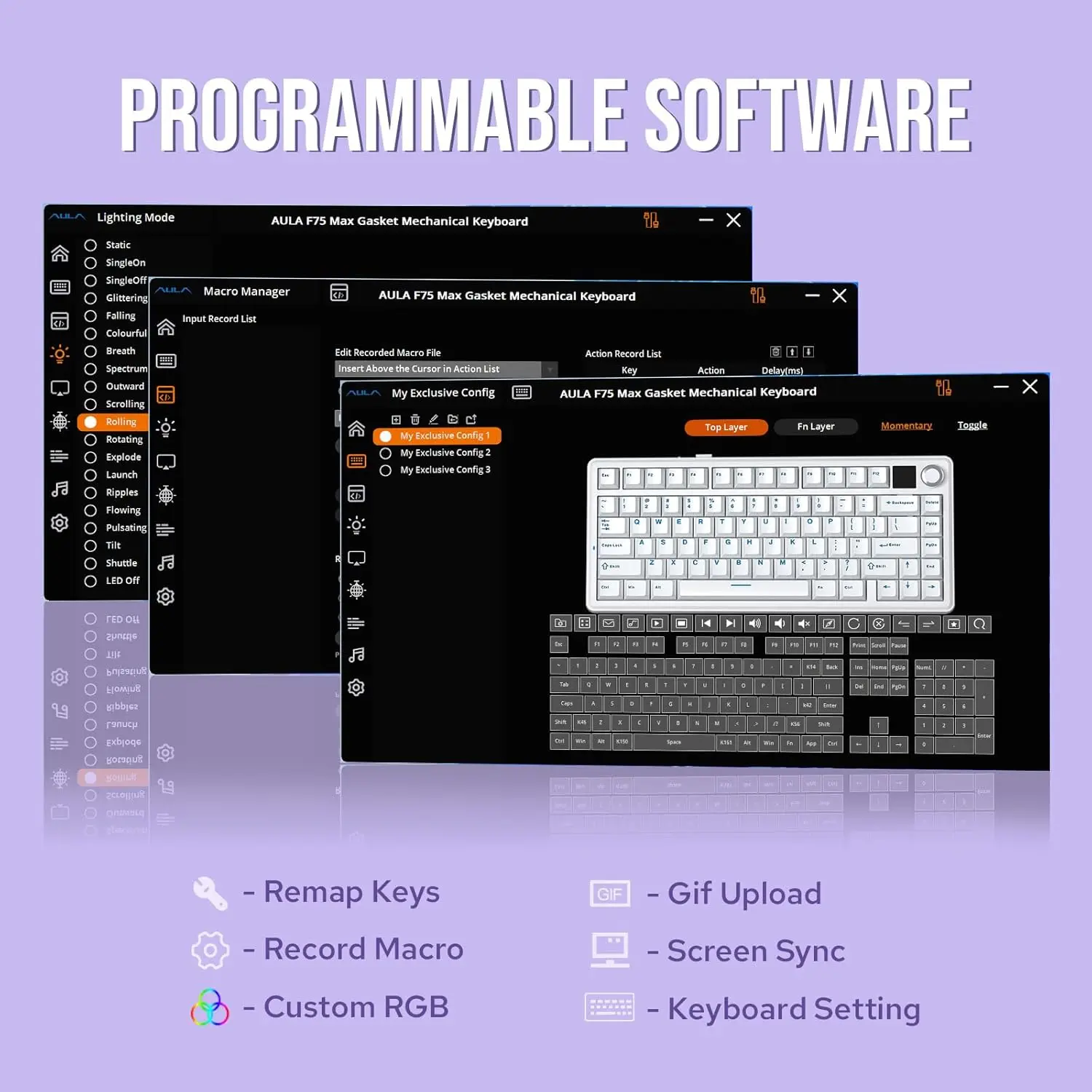 EPOMAKER X Aula F75 MAX لوحة مفاتيح ميكانيكية لاسلكية مع شاشة TFT ولوحة مفاتيح ألعاب بحشية مقبض في تخطيط 75% قابلة للتبديل السريع #5