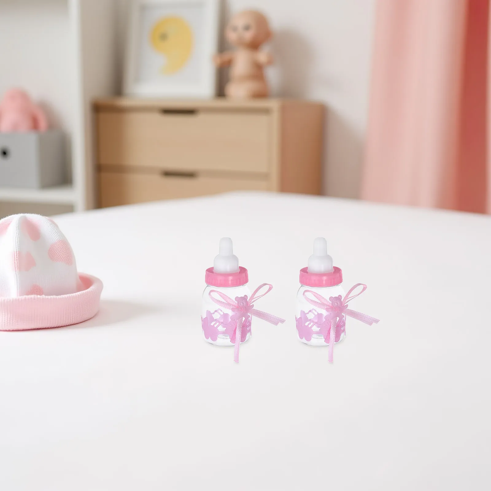 

12Pcs Bottle Candy Jars Transparent Ribbon Shower Favor Boxes Refillable Small Party Decoration Milk Bottle Candy Box