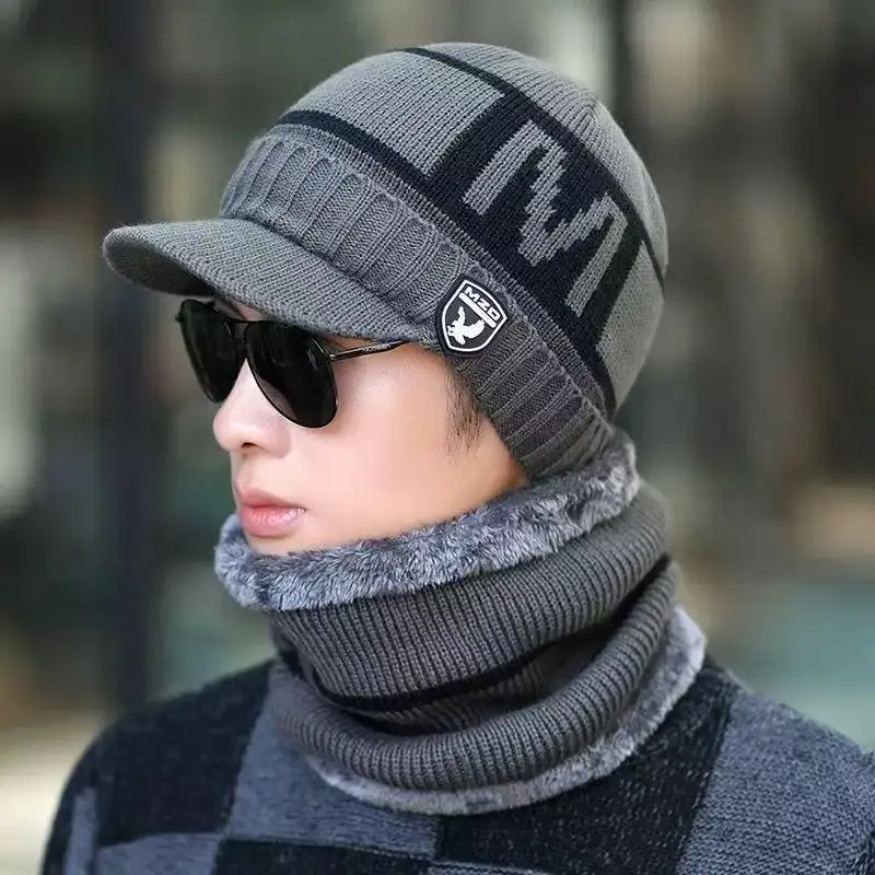 2 In1 Winter Beanies Hats Ear And Neck Protection Warm Knitted Windproof Ski Bonnet Warm Knitted For Winter Skiing Hiking Sport