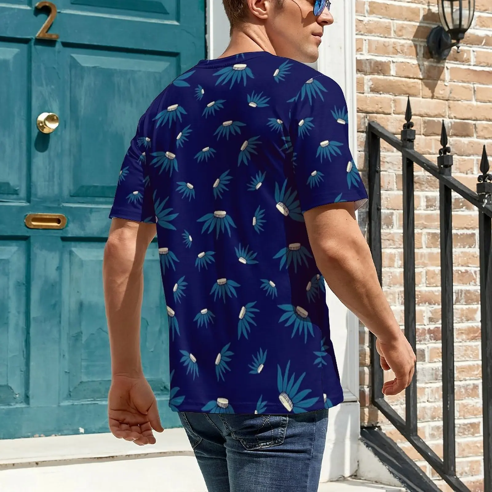 Summer T Shirt Blue Daisy Floral T Shirts Flowers Print Funny Hippie Tees For Man Short-Sleeve Design Plus Size Tops