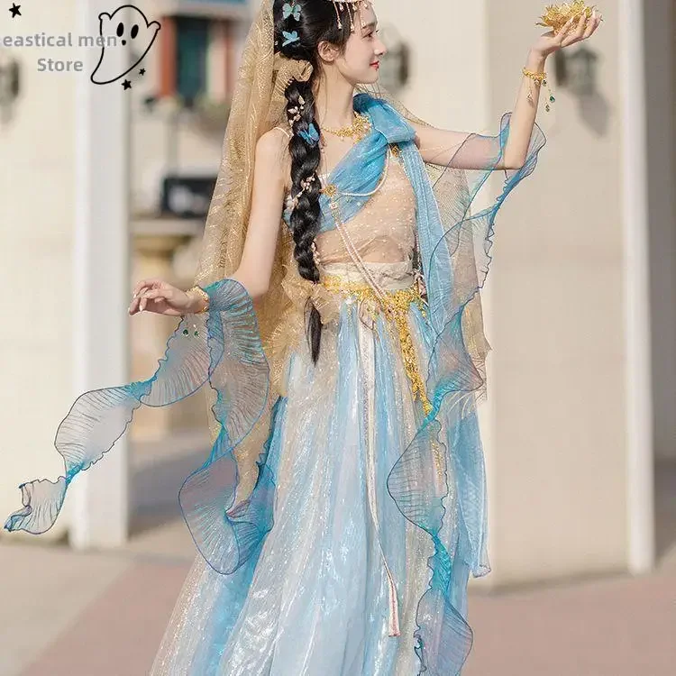 Chinese Style Exotic Style Costume Chinese Folk Dance Dress Fei Tian Han Fu Chinese Elements Female Spring Ancient Costume