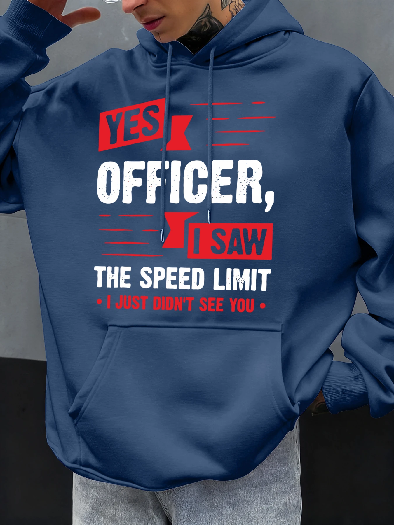 Ja Offizier, ich sah die Geschwindigkeitsbegrenzung, lustiges Design, Herren-Kapuzenpullover, weicher Kapuzenpullover, lässige Hip-Hop-Fleece-Kleidung, lockere Herbst-Oberteile
