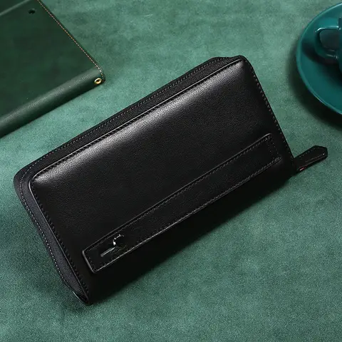 Cow Leather Purse Large Capacity Male Cowhide Clutch Hand Bag Genuine Leather Wallet Men Vintage Real