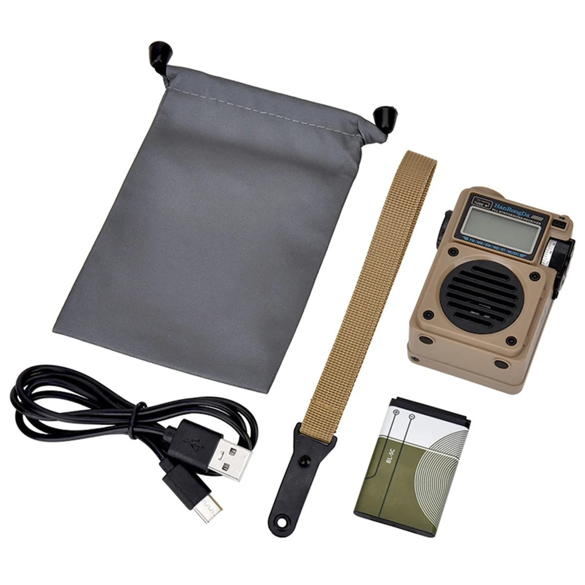 HanRongDa HRD701 FM/MW/SW/WB/AM Digital Radio Portable Full-Band Wireless Bluetooth Audio Receiver Music Player ,Khaki