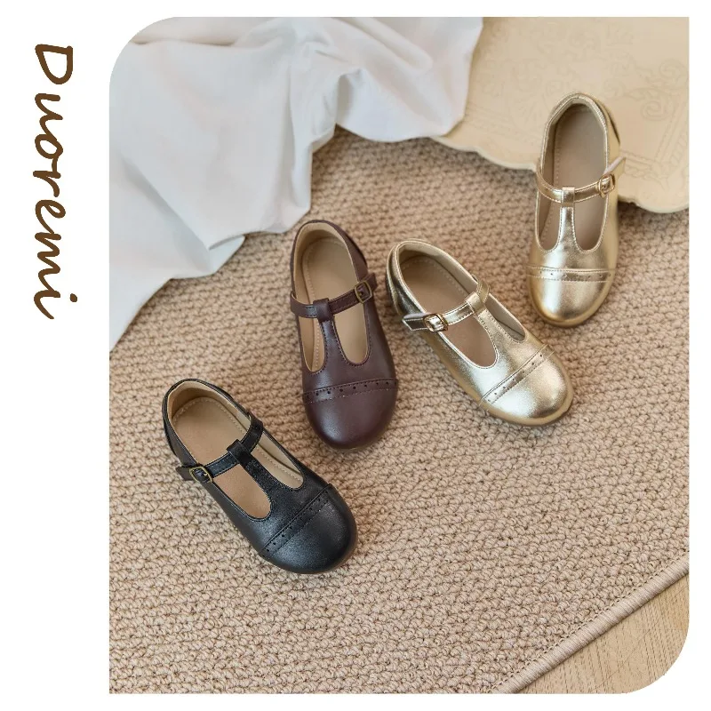 Autumn Kids Boutique Vintage Leather Shoes Mary Jane Velcro Versatile British Style Baby Elegant Princess High Quality Shoes