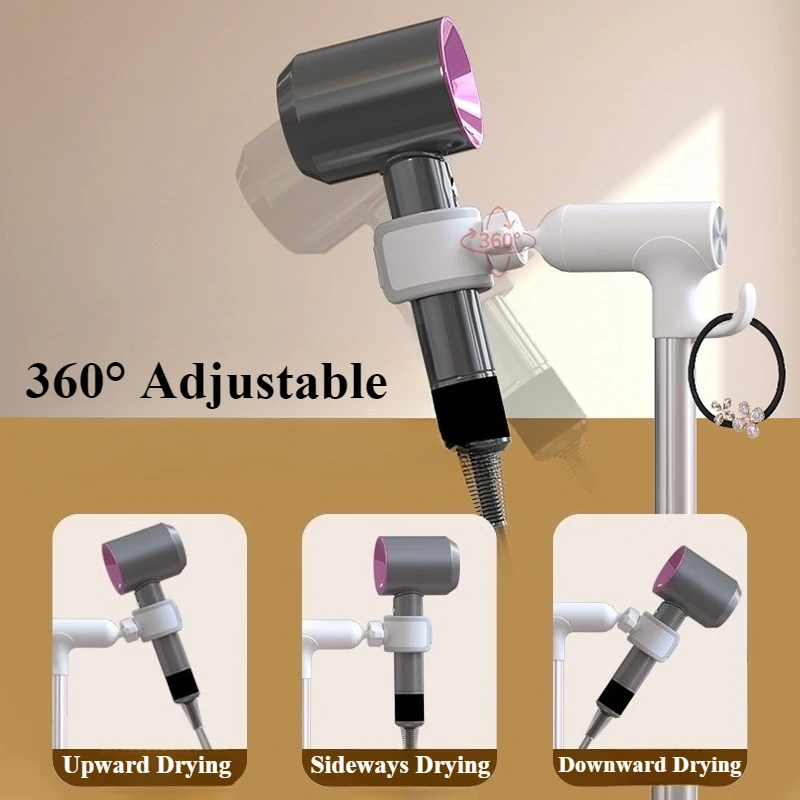 حامل مجفف الشعر من Oatsbasf، حامل منظم لمجفف الشعر بدون استخدام اليدين قابل للتعديل، 360 درجة ° حامل مجفف شعر قابل للدوران مع خطاف #3