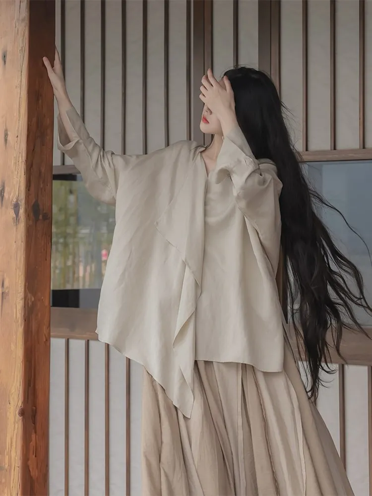 

Женская хлопково-льняная рубашка с длинным рукавом, весна-лето, новая модель, дышащая, легкая, с защитой от солнца, свободного кроя