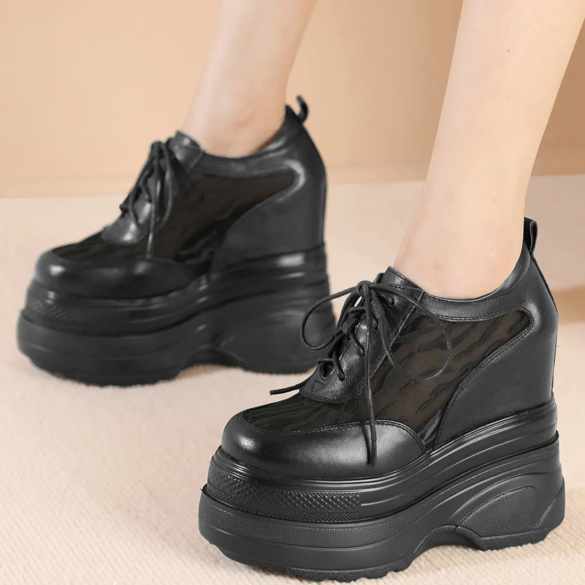 

2025 Pumps Plus Size Shoes Women Genuine Leather Wedges High Heel Ankle Boots Female Round Toe Fashion Sneakers Big Size Sandals