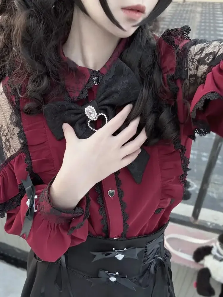 Kawaii Frauen Shirts Lolita Y2k Nette Japanischen Stil Bluse Elegante Langarm Süße Tops Casual Ästhetischen Hemd Camisas De Mujer