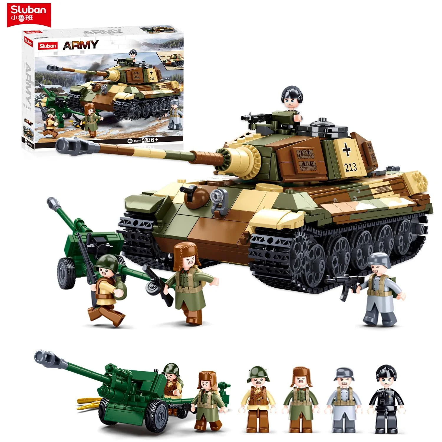 

930PCS ARMY Tiger King Heavy Tank Building Blocks Land Force WW2 Military Soldier Figure Dolls Model Bricks DIY Toys For Kids