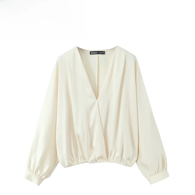 

Faionable Double-Breasted Silk Satin Feel irt ZR Autumn New Arrival Women's Loose Fit Long Sve Polyester Fiber