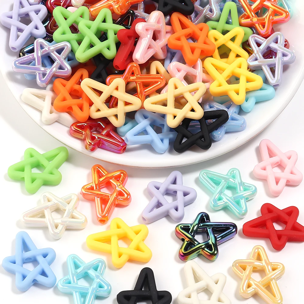 10pcs/lot Hollow Star Acrylic Beads Multi‑Color Stars Loose Bead For DIY Bracelet Necklace Earring Keychain Jewelry Making