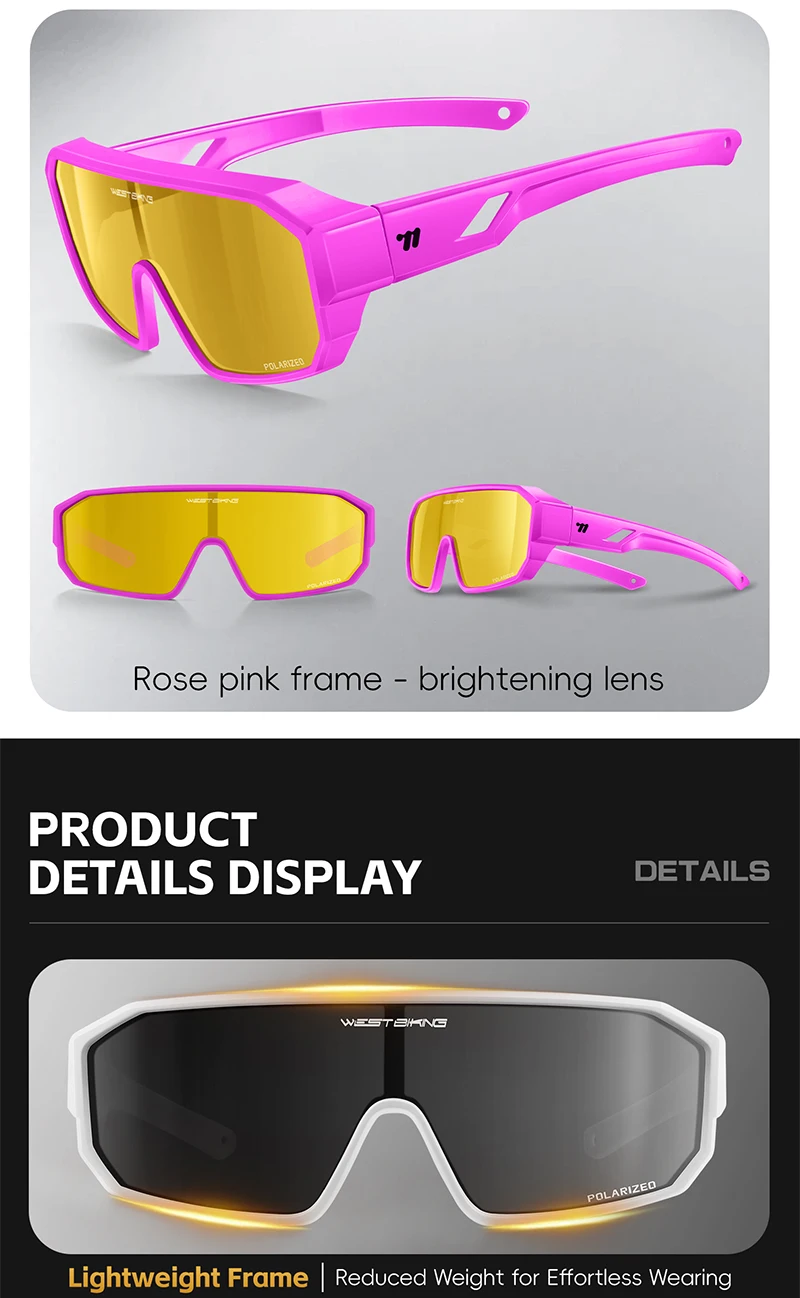 WEST BIKING Herren Großrahmige HD-Radsportbrille Kratzfeste Leichte 2-in-1 PC-Linse Lauf- und Fahrradzubehör – Detail 18
