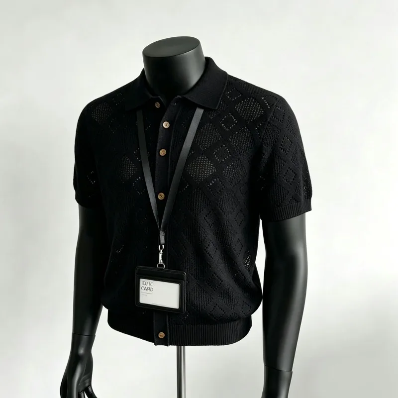 Summer Knitted Cardigan for Men Single Breasted Lapel Casual Polo Shirts FashionVersatile Casual Business Social T-shirt 2026