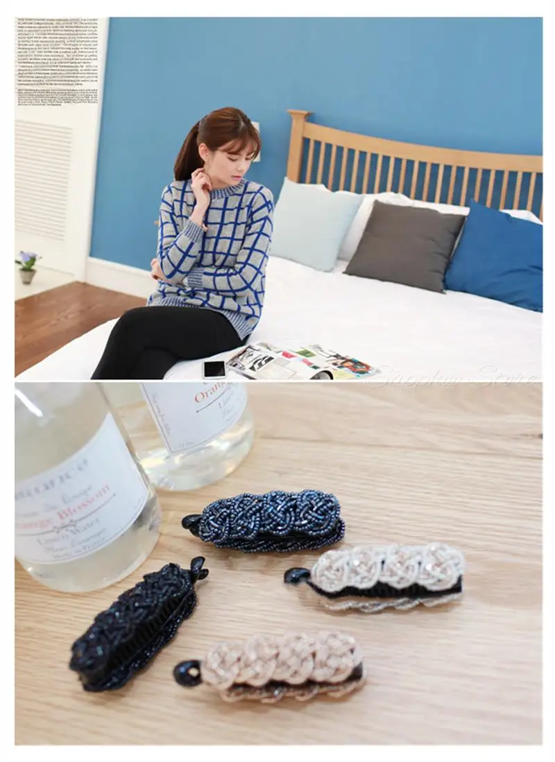 Korea Kristall Perlen Edition Kleine Haarnadel Banane Clip 8cm Vertikale Clip Twist Clip Schachtelhalm Clip Schachtelhalm Schnalle 4 Farben – Detail 6
