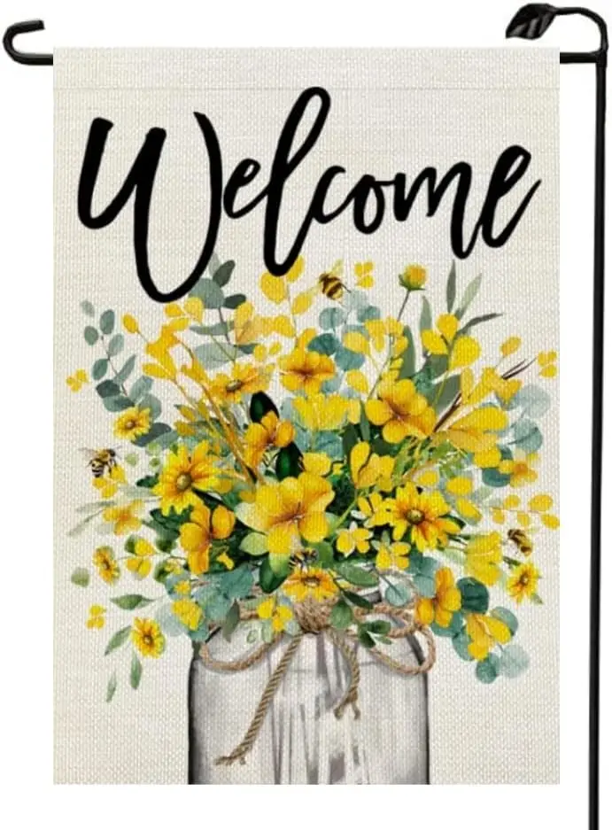 Floral Mason Jar Summer Garden Flag 12x18 Inch Double Sided for Outside Spring Small Burlap Holiday Flag Yard Decoration XJ21