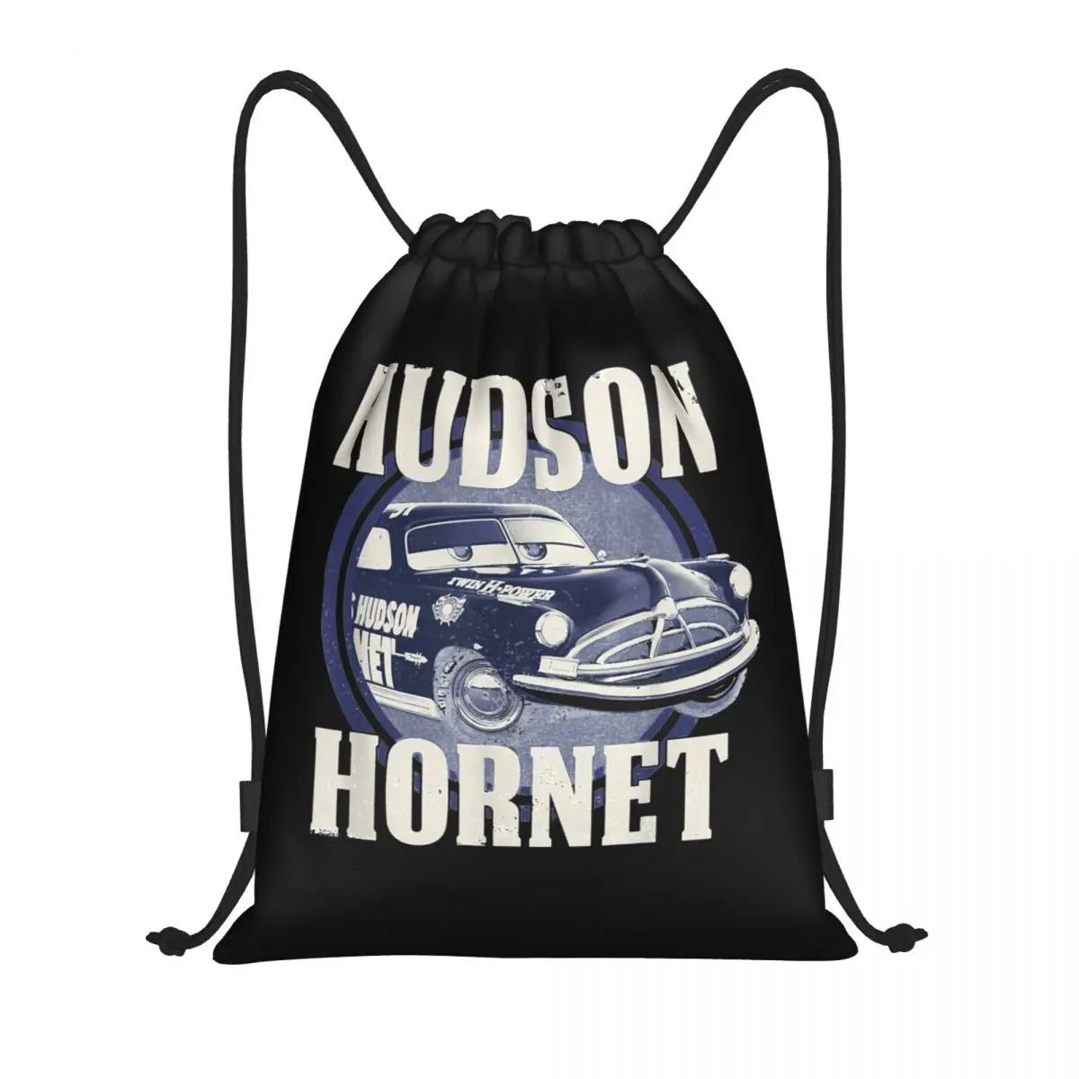 Hudson Hornet Badge Cars Drawstring Bags Sports Backpack Gym Sackpack Lightning McQueen String Bags for Exercise